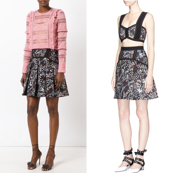 Self-Portrait Dresses & Skirts - Self-Portrait Floral Jacquard Flared Pleated Skirt